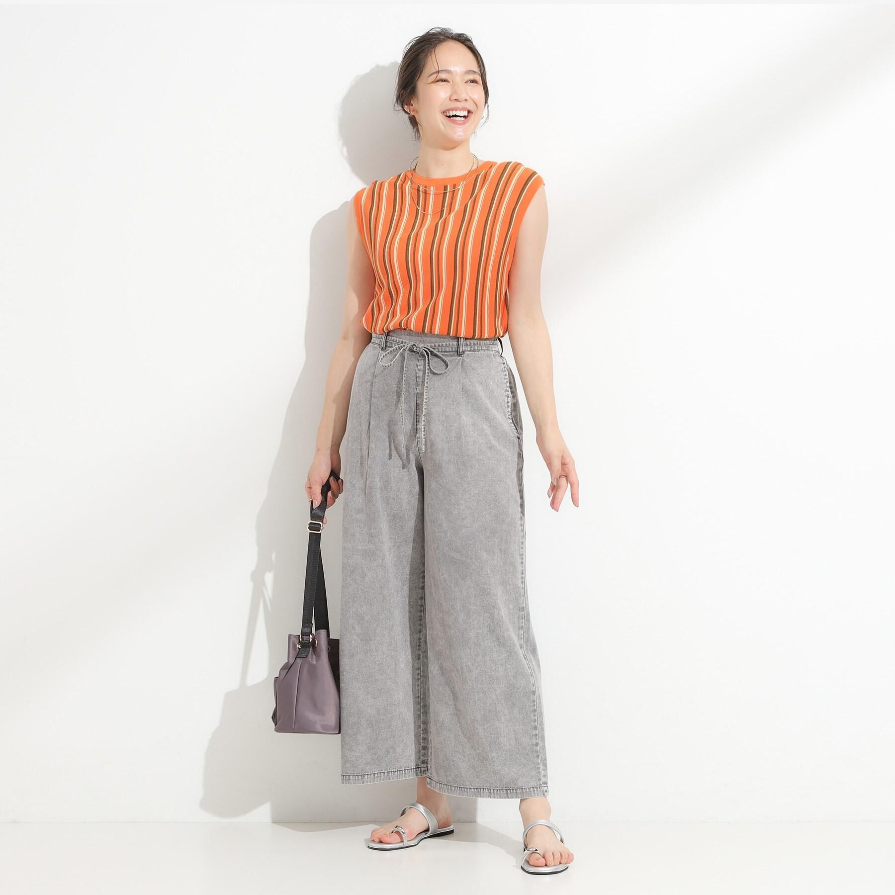 SHOO･LA･RUE「【セットアップ可/S-LL】リボン付き イージーワイドデニムパンツ」|デニム|