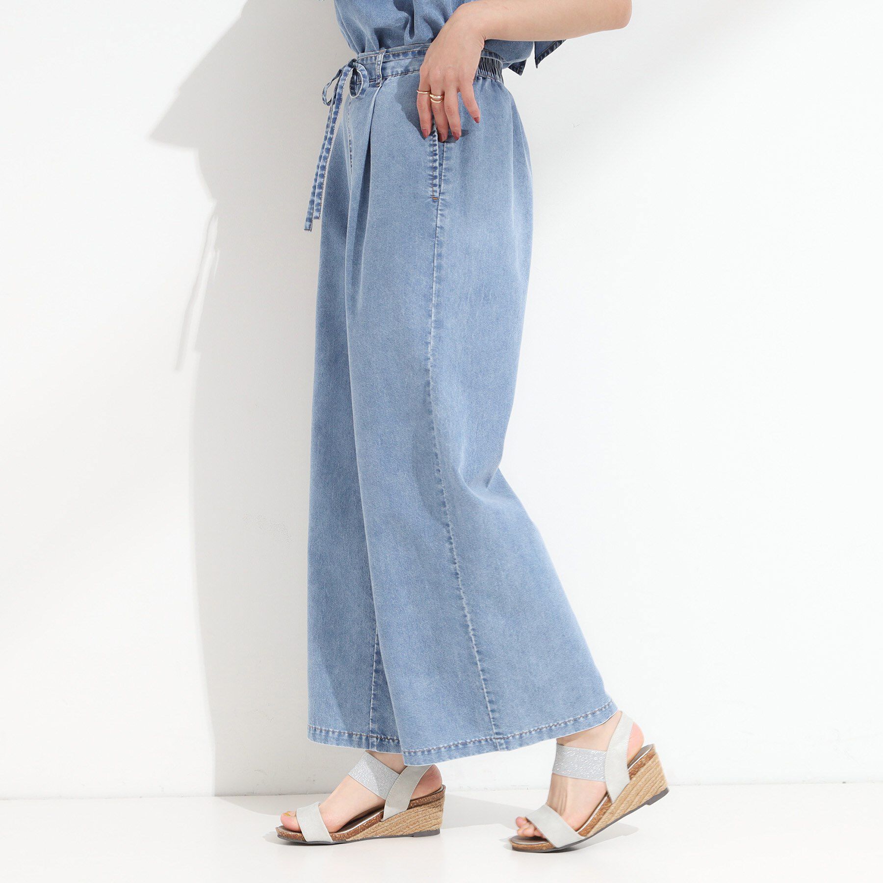 SHOO･LA･RUE「【セットアップ可/S-LL】リボン付き イージーワイドデニムパンツ」|デニム|