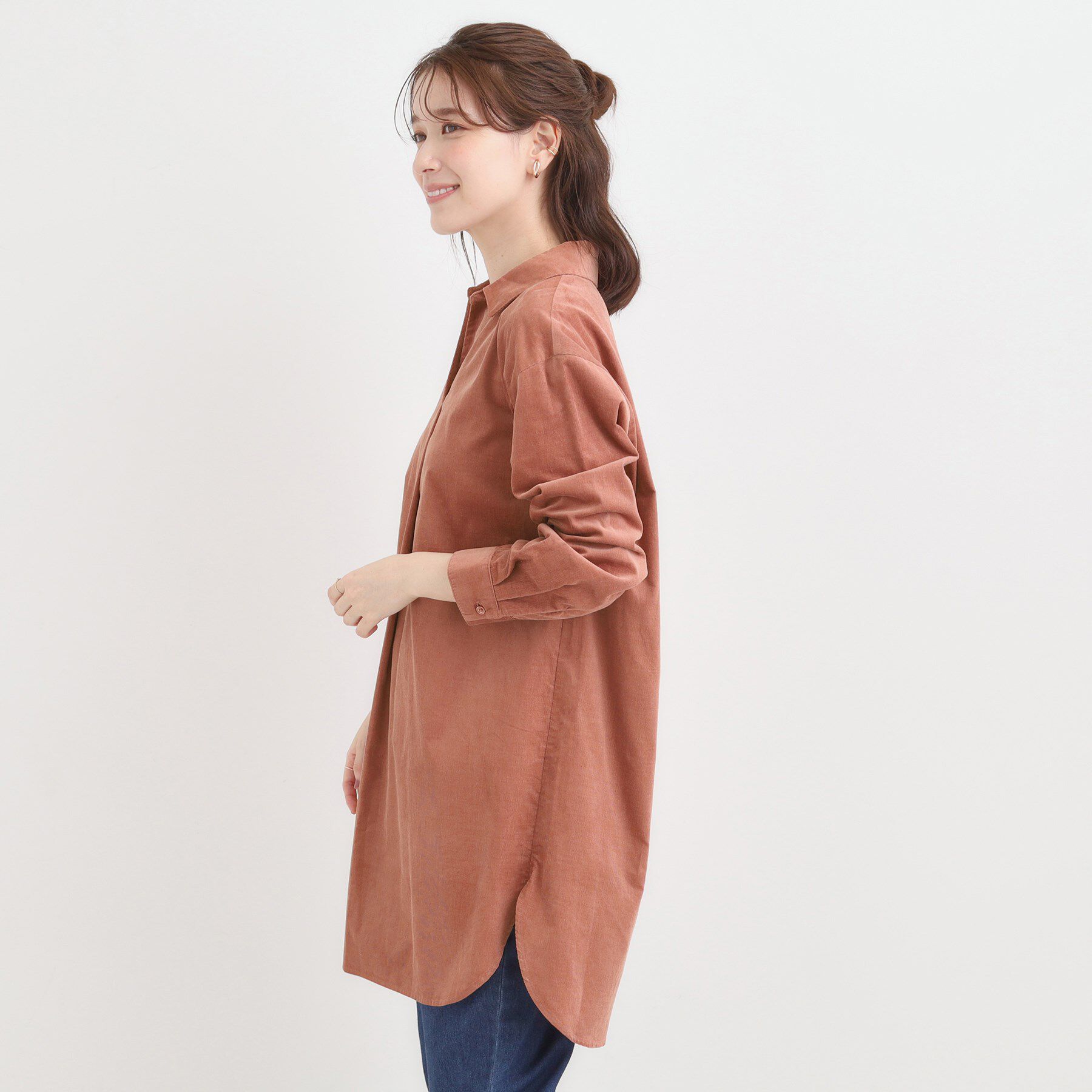 SHOO･LA･RUE「【洗濯機可/S-LL】すっきり見えにこだわった コーデュロイチュニックワンピース」|チュニック|