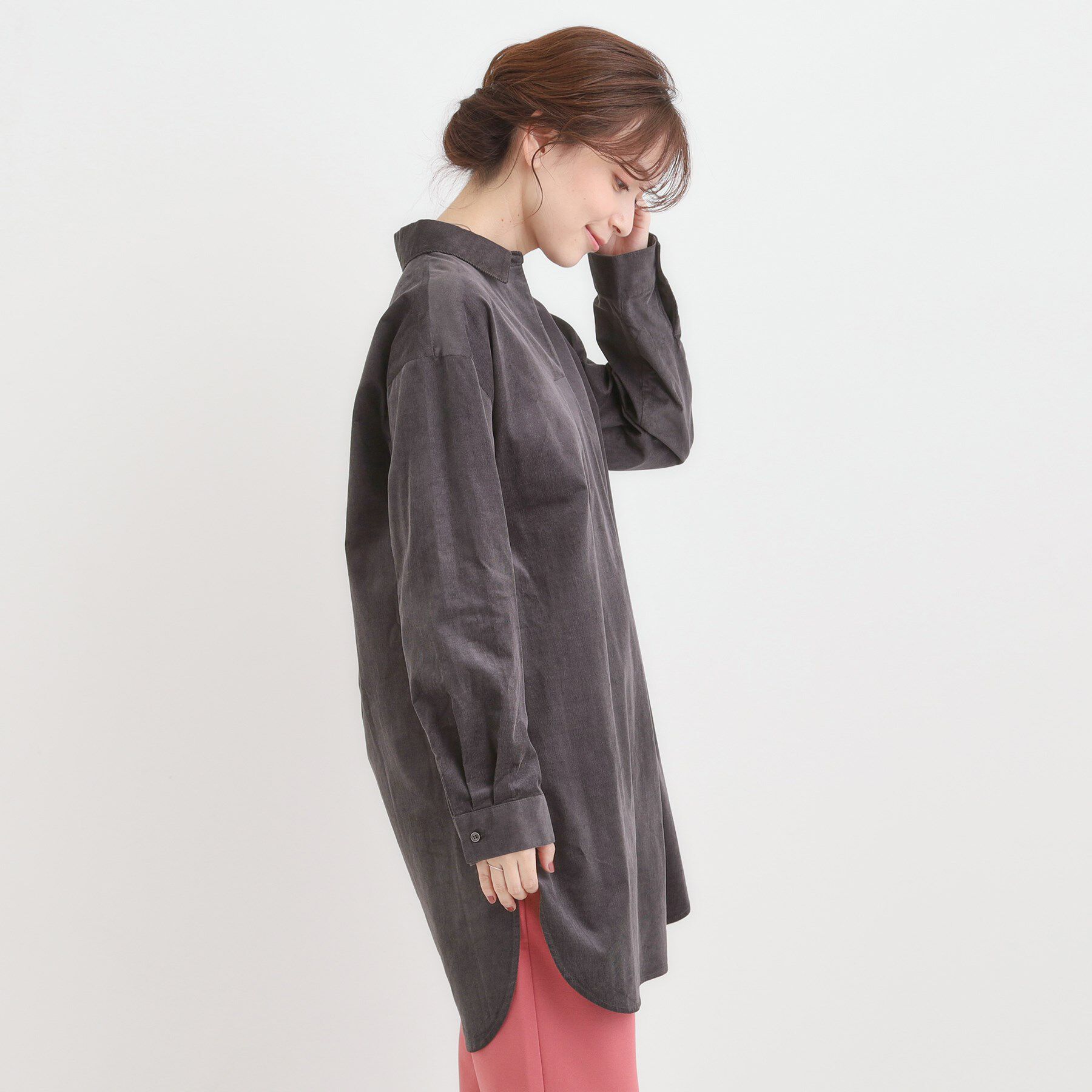 SHOO･LA･RUE「【洗濯機可/S-LL】すっきり見えにこだわった コーデュロイチュニックワンピース」|チュニック|