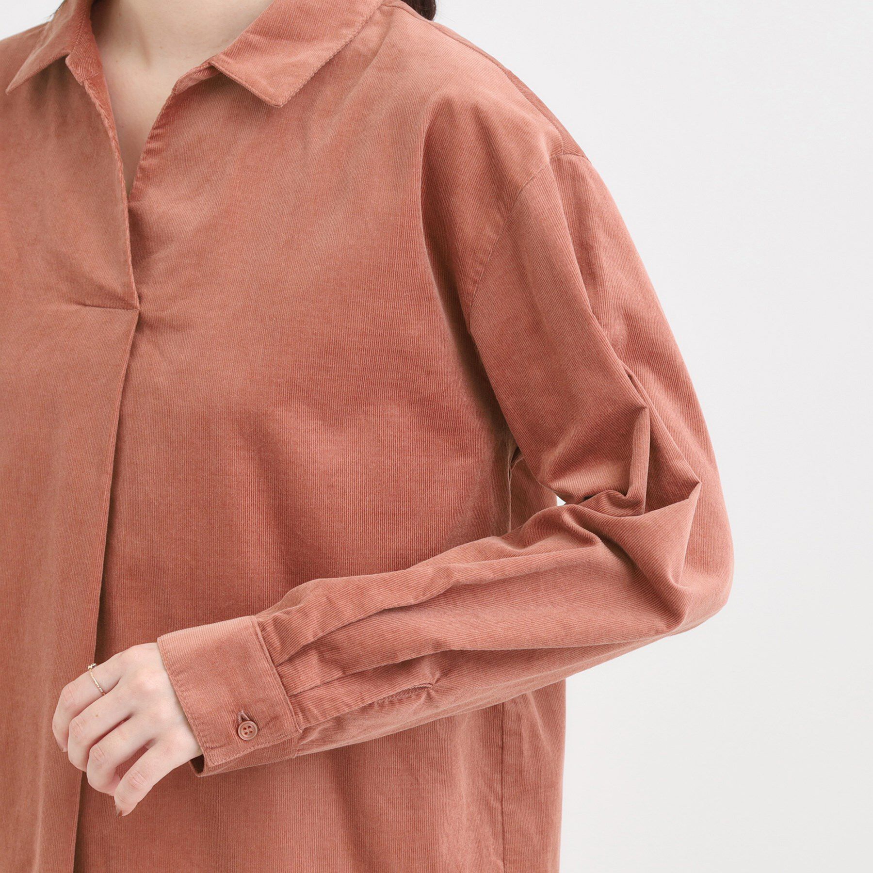 SHOO･LA･RUE「【洗濯機可/S-LL】すっきり見えにこだわった コーデュロイチュニックワンピース」|チュニック|