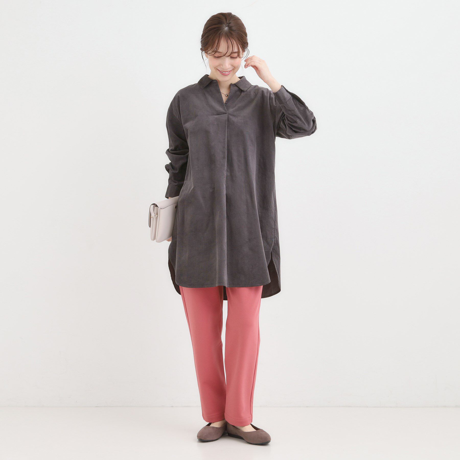 SHOO･LA･RUE「【洗濯機可/S-LL】すっきり見えにこだわった コーデュロイチュニックワンピース」|チュニック|