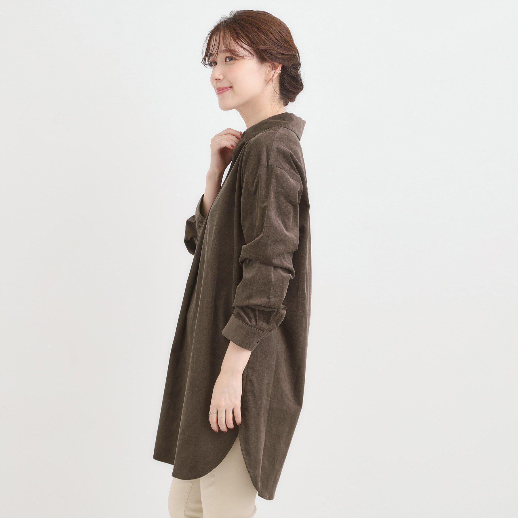 SHOO･LA･RUE「【洗濯機可/S-LL】すっきり見えにこだわった コーデュロイチュニックワンピース」|チュニック|