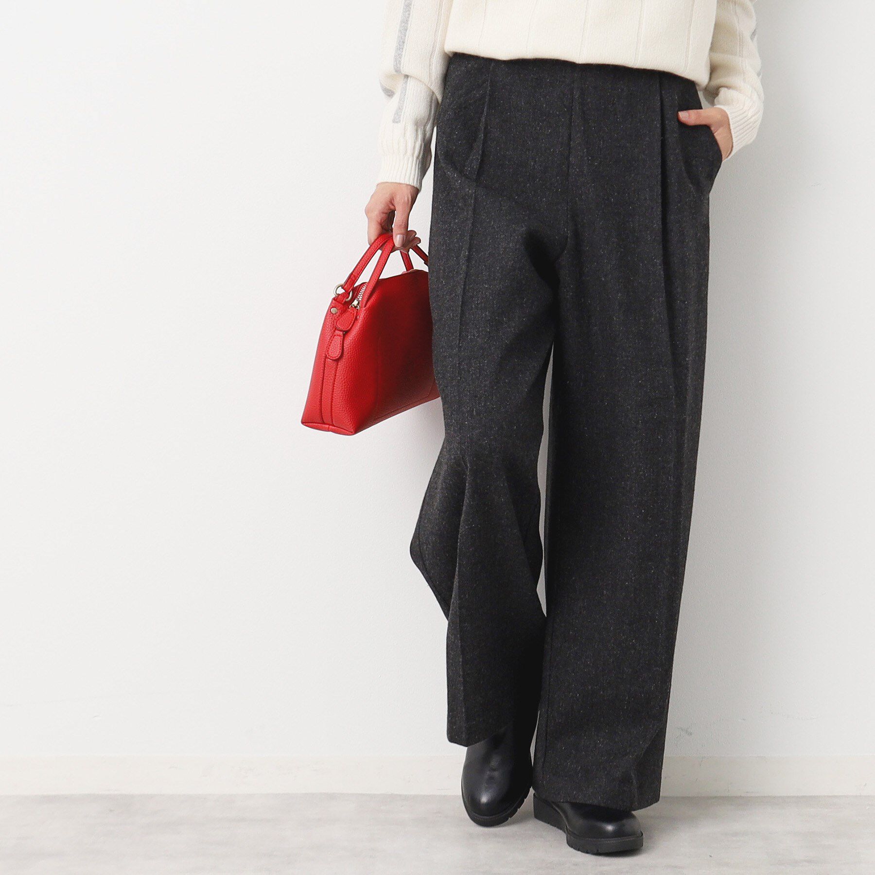 Dessin「【後ろゴム・洗える・4サイズ展開】ワンタック入りツイードワイドパンツ（XS～L）」|その他|