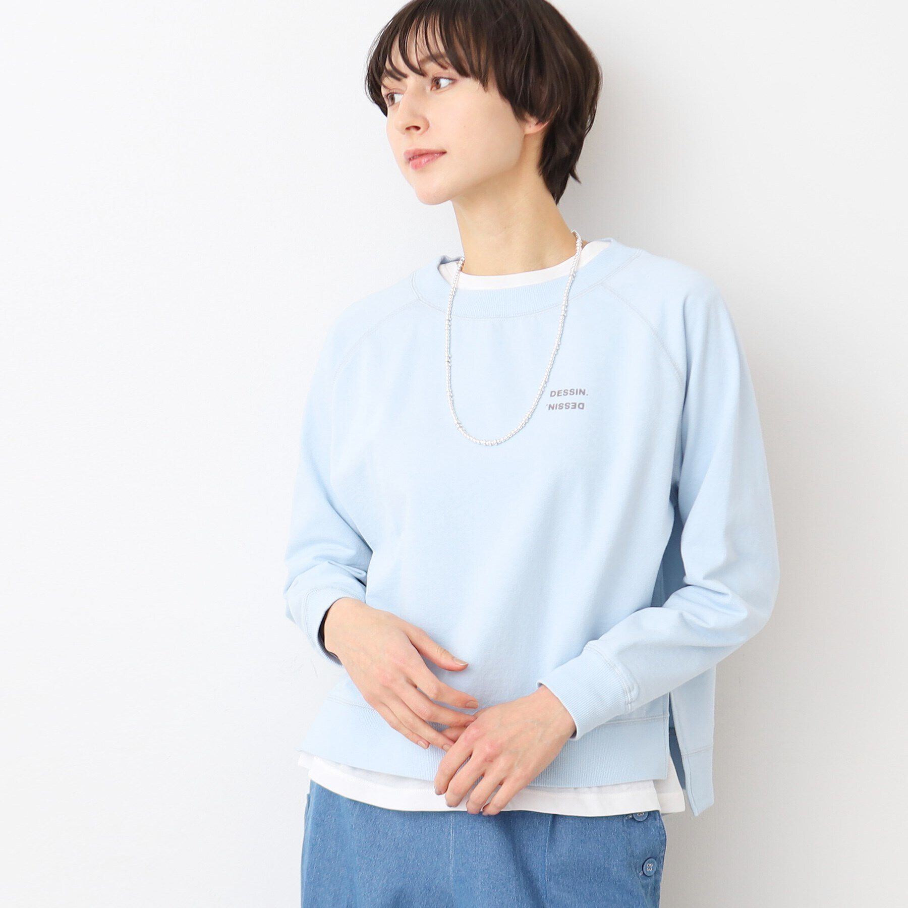 Dessin「【洗える】クロップド丈ロゴカットソー（S～L）」|Tシャツ・カットソー|ブルー(091)