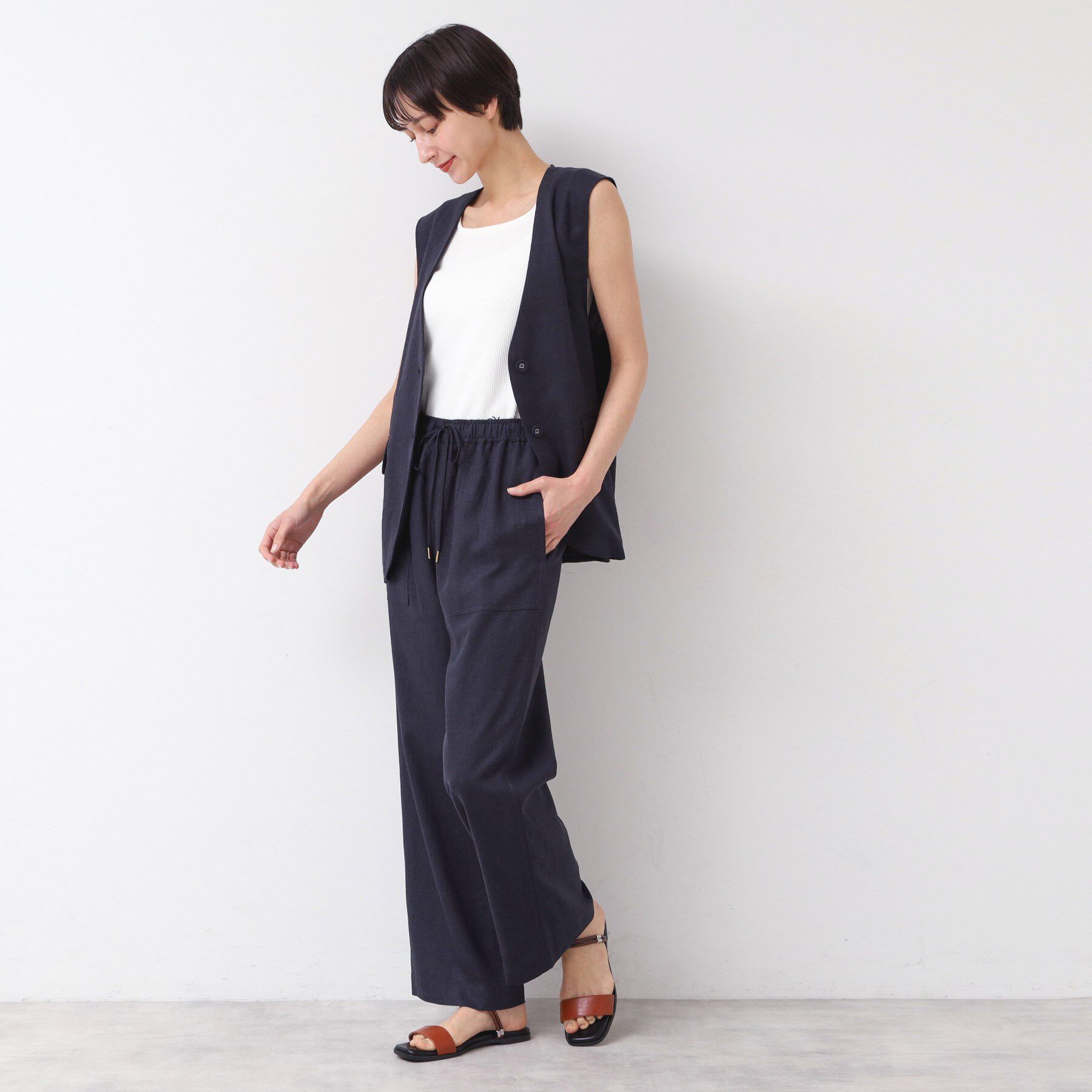 Dessin「【セットアップ可能・ウエストゴム・洗える】リネンブレンドポケット付パンツ（S～L）」|その他|