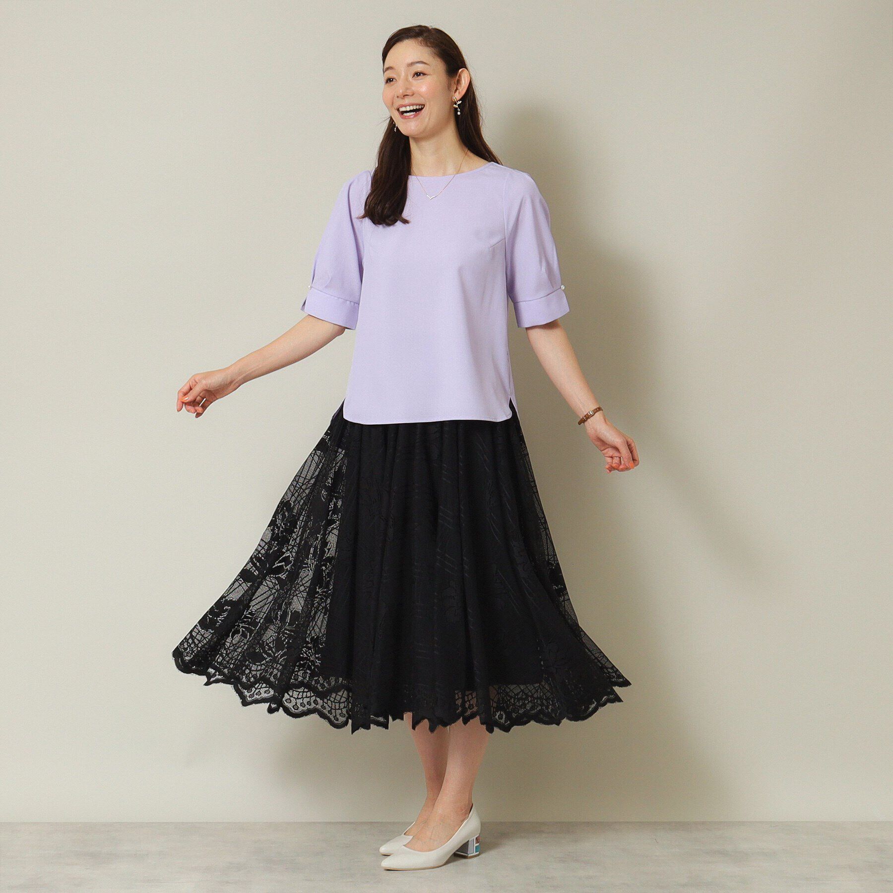 ITS&rsquo;DEMO「【UVカット／吸水速乾／冷感／マシンウォッシャブル】麻調合繊袖パール調ブラウス」|シャツ・ブラウス|