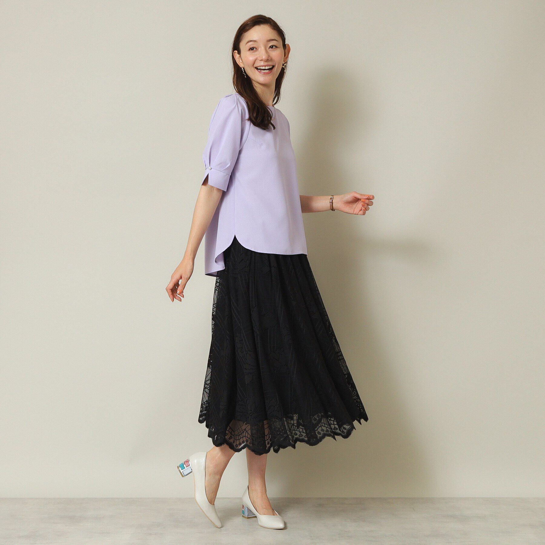 ITS&rsquo;DEMO「【UVカット／吸水速乾／冷感／マシンウォッシャブル】麻調合繊袖パール調ブラウス」|シャツ・ブラウス|