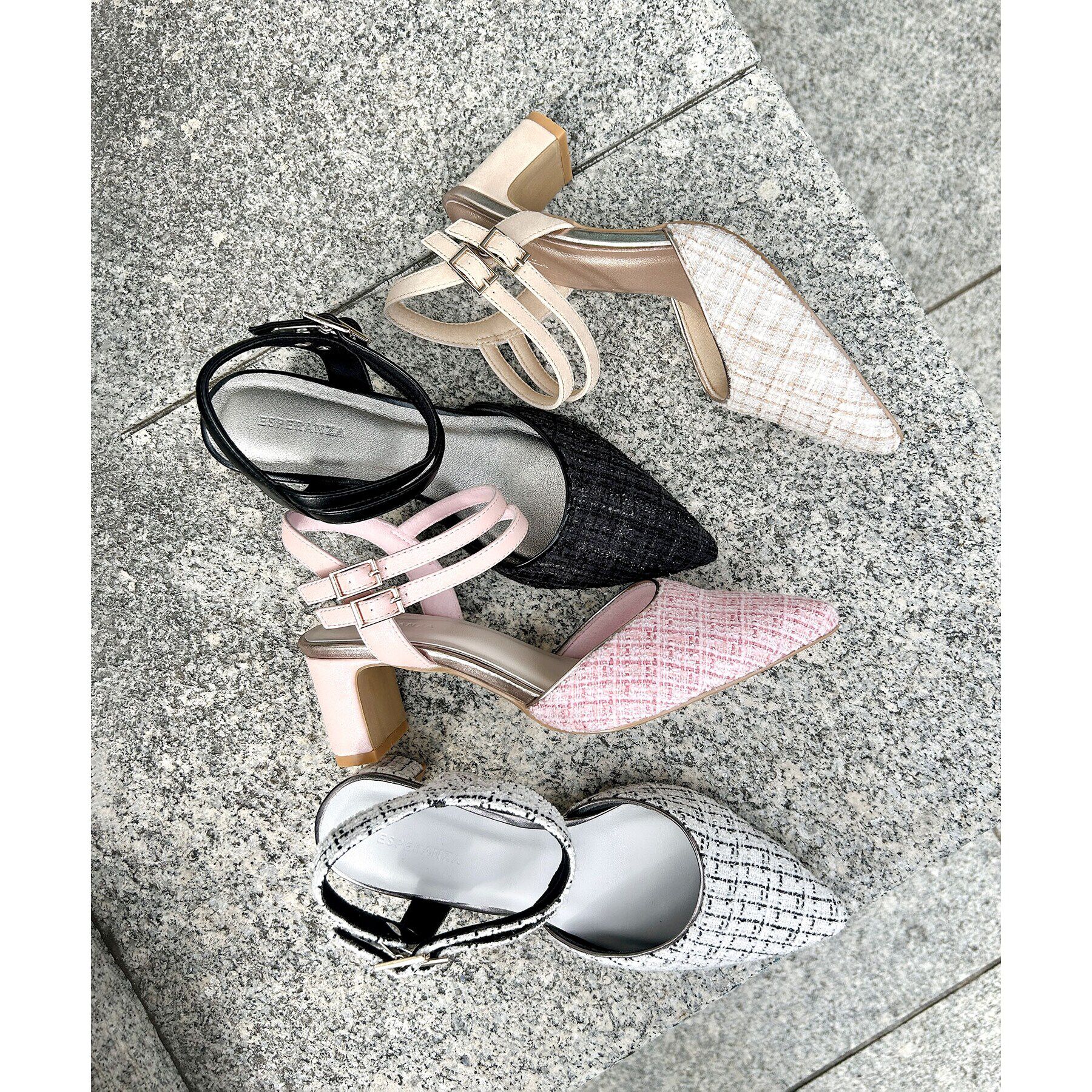 ESPERANZA「アンクルストラップ付ツイードセパレートパンプス」|パンプス|