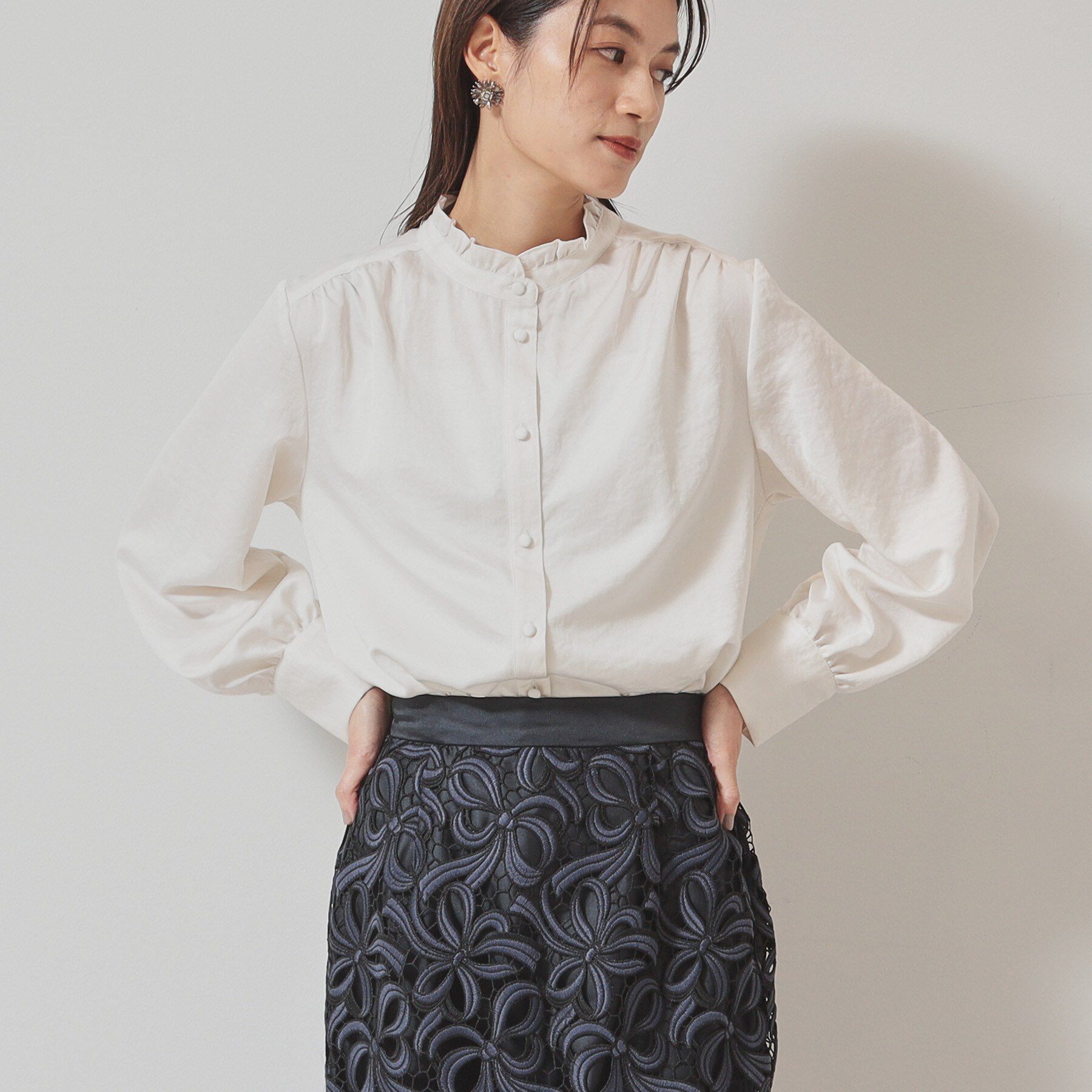 SunaUna「【衿フリル／パフスリーブ】ヴィンテージサテンブラウス」|シャツ・ブラウス|