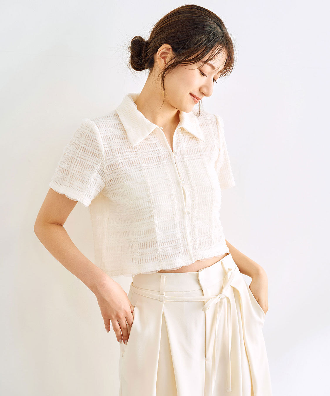 COCO DEAL「シアーチェッククロップド丈シャツ」|シャツ・ブラウス|オフ