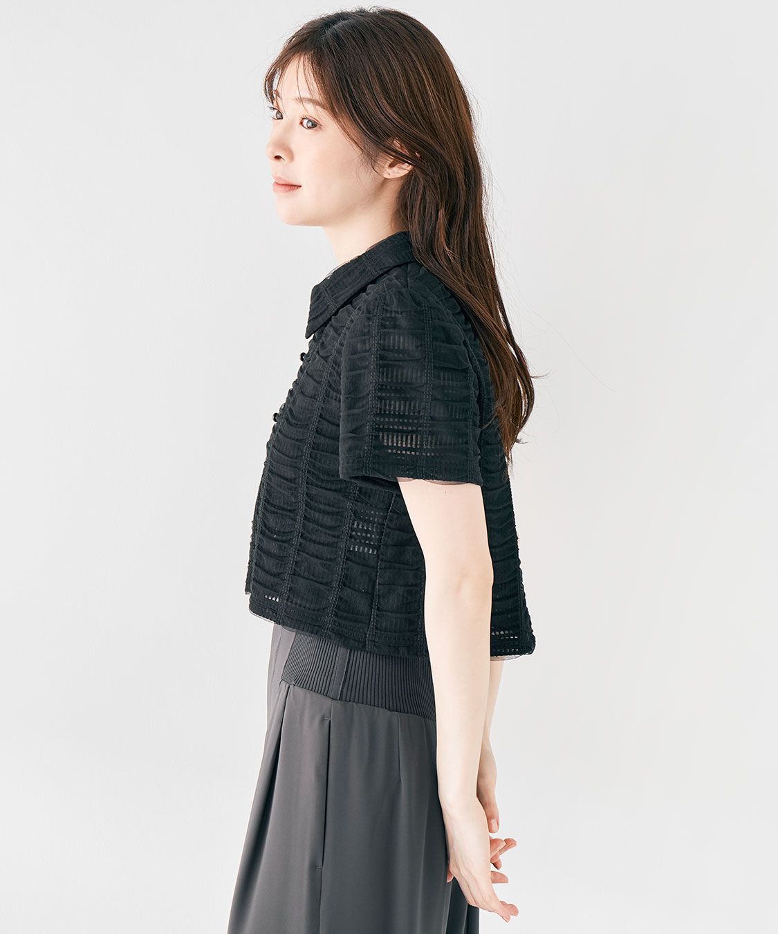 COCO DEAL「シアーチェッククロップド丈シャツ」|シャツ・ブラウス|