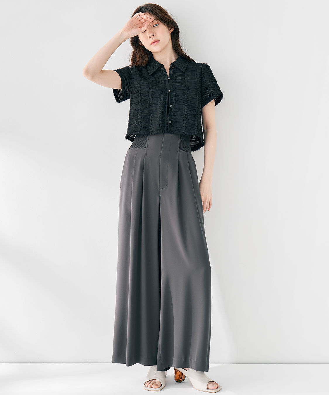 COCO DEAL「シアーチェッククロップド丈シャツ」|シャツ・ブラウス|