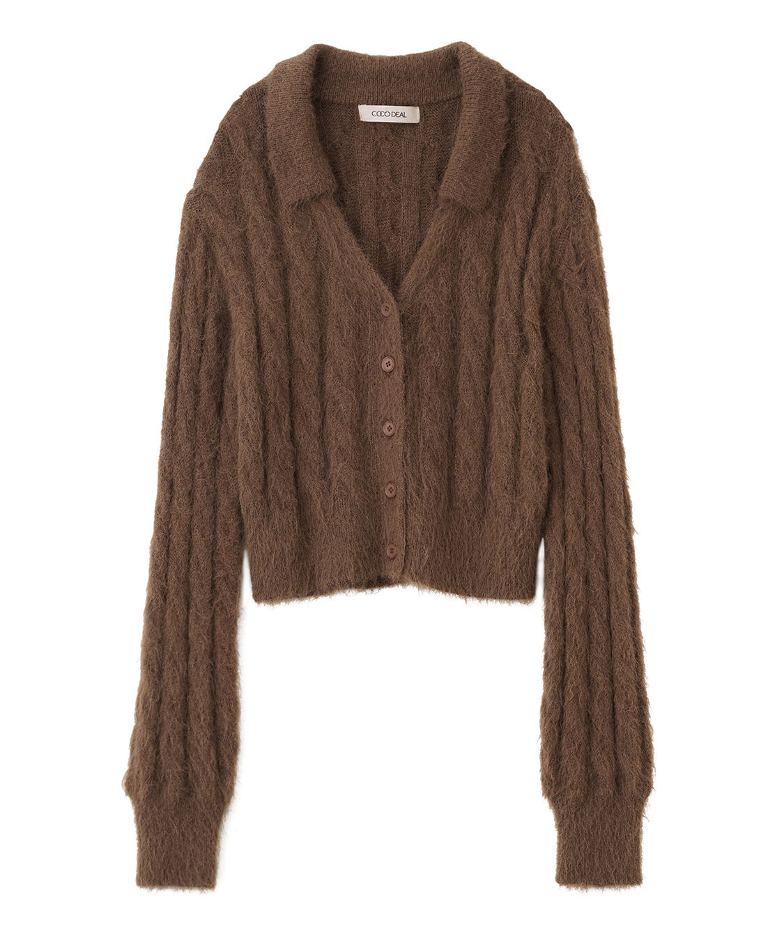 COCO DEAL「フェザー衿付きケーブルニット」|ニット・セーター|ブラウン