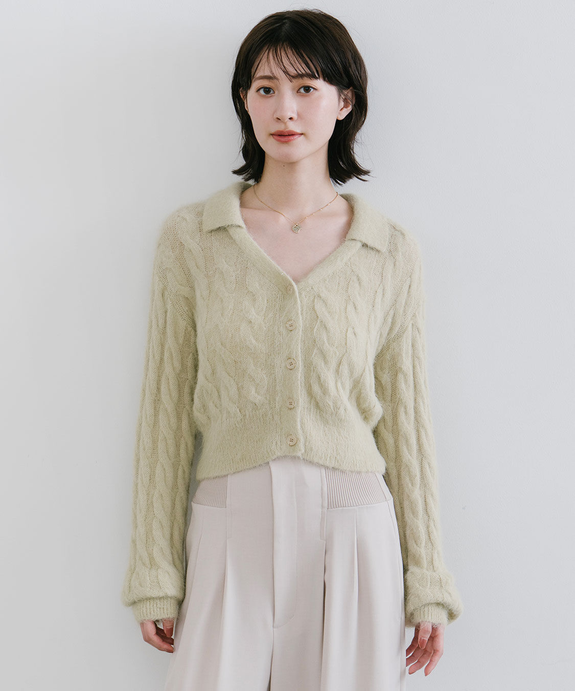 COCO DEAL「フェザー衿付きケーブルニット」|ニット・セーター|