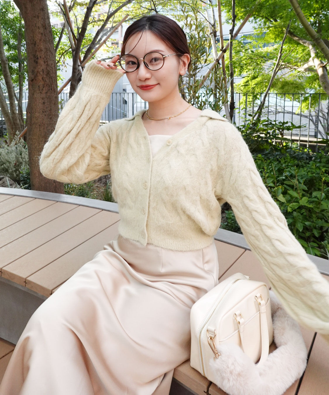 COCO DEAL「フェザー衿付きケーブルニット」|ニット・セーター|