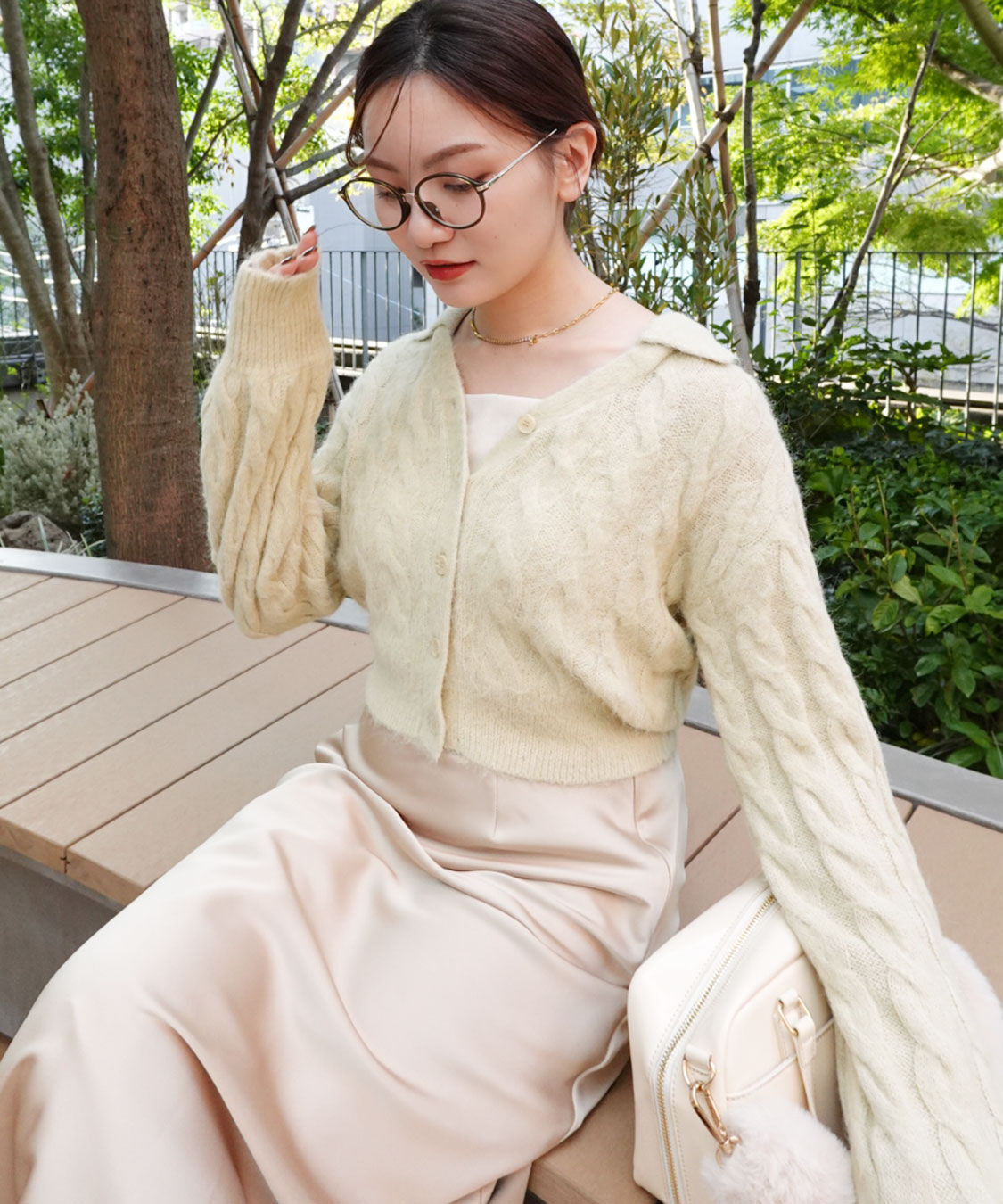 COCO DEAL「フェザー衿付きケーブルニット」|ニット・セーター|