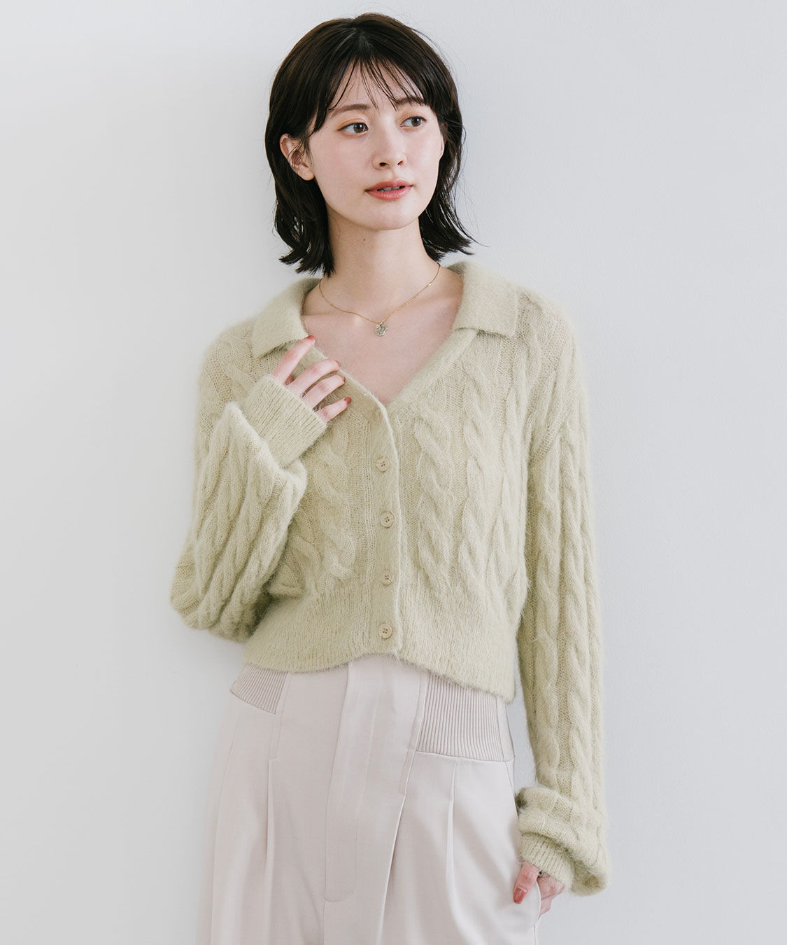 COCO DEAL「フェザー衿付きケーブルニット」|ニット・セーター|