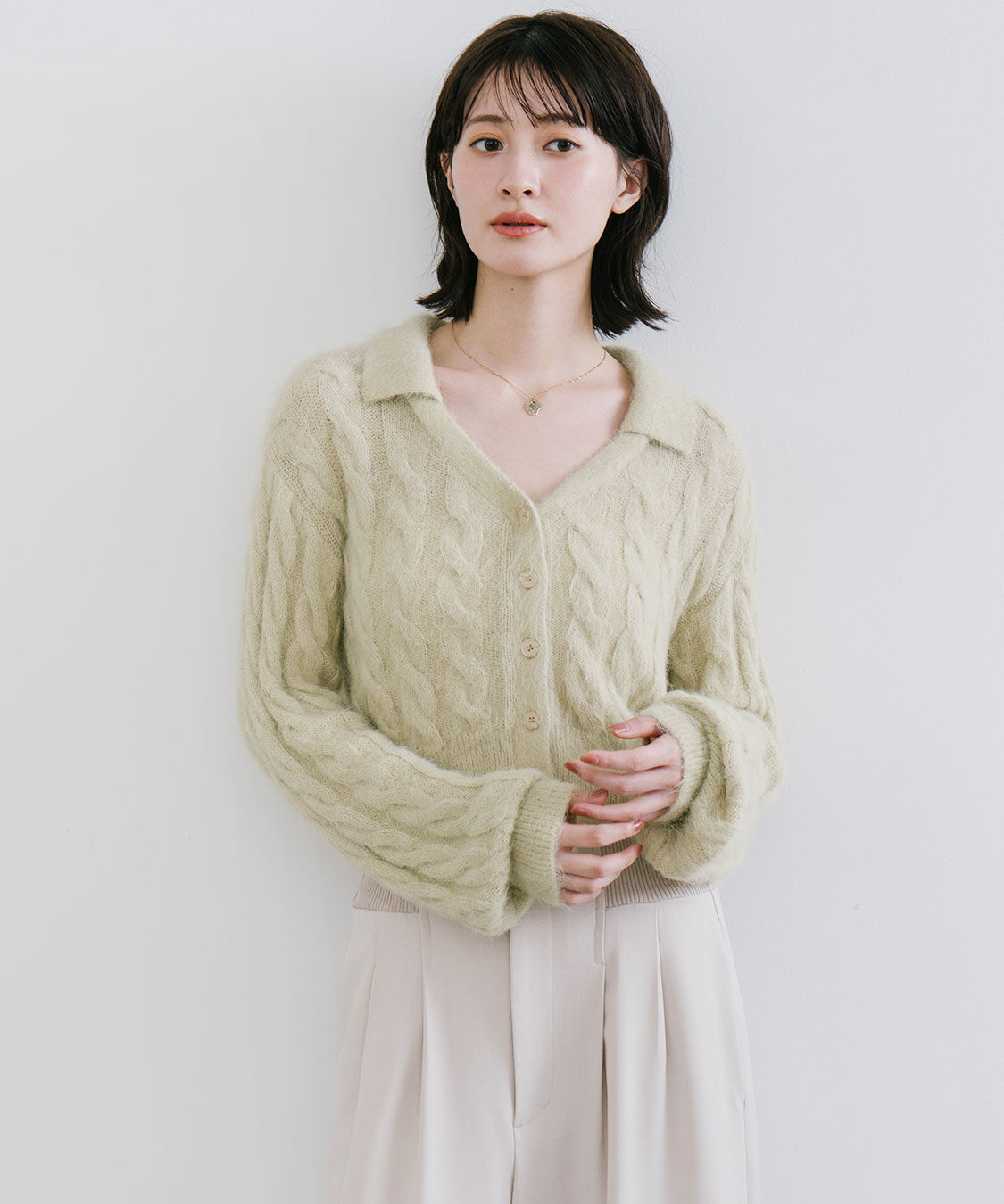 COCO DEAL「フェザー衿付きケーブルニット」|ニット・セーター|