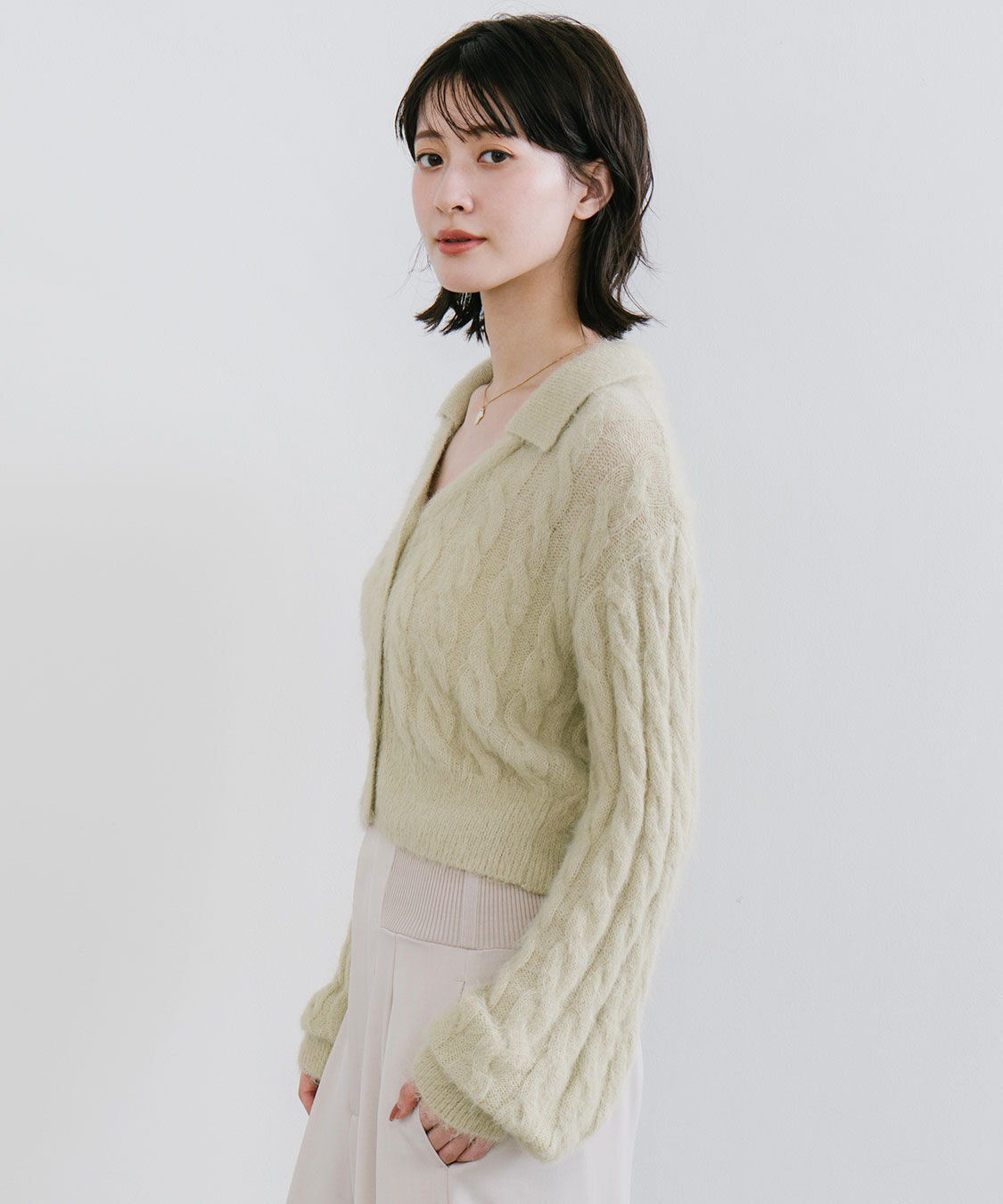 COCO DEAL「フェザー衿付きケーブルニット」|ニット・セーター|