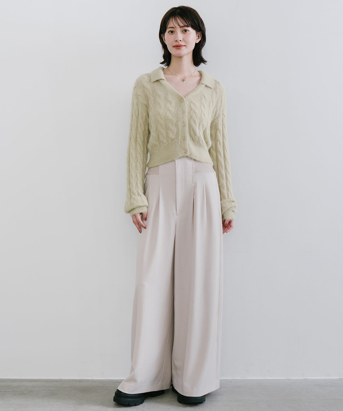 COCO DEAL「フェザー衿付きケーブルニット」|ニット・セーター|