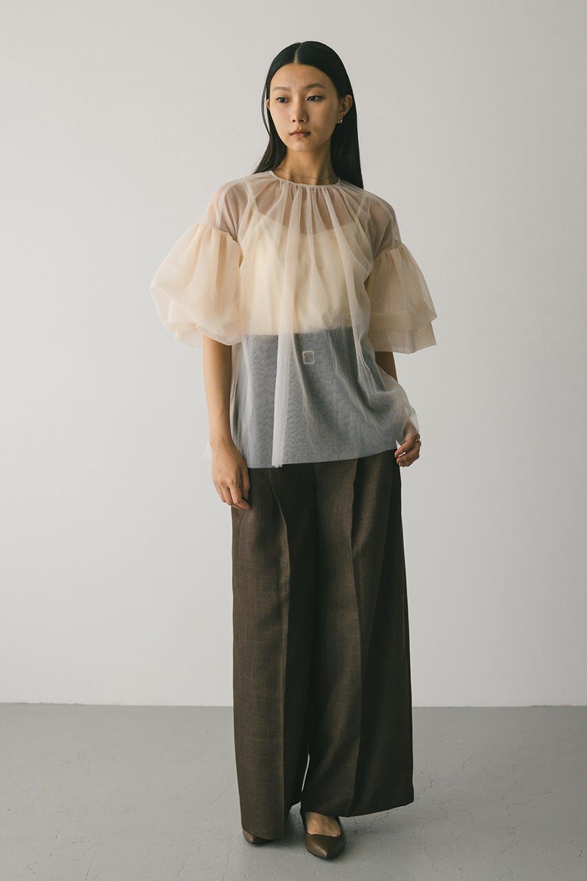 STYLEMIXER「ギャザースリーブチュールトップ」|シャツ・ブラウス|BEG