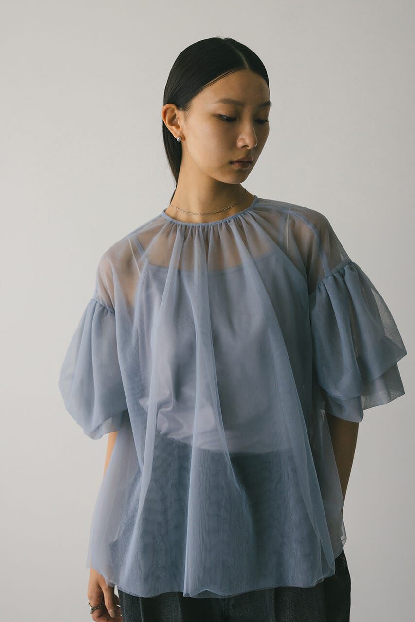 STYLEMIXER「ギャザースリーブチュールトップ」|シャツ・ブラウス|SAX