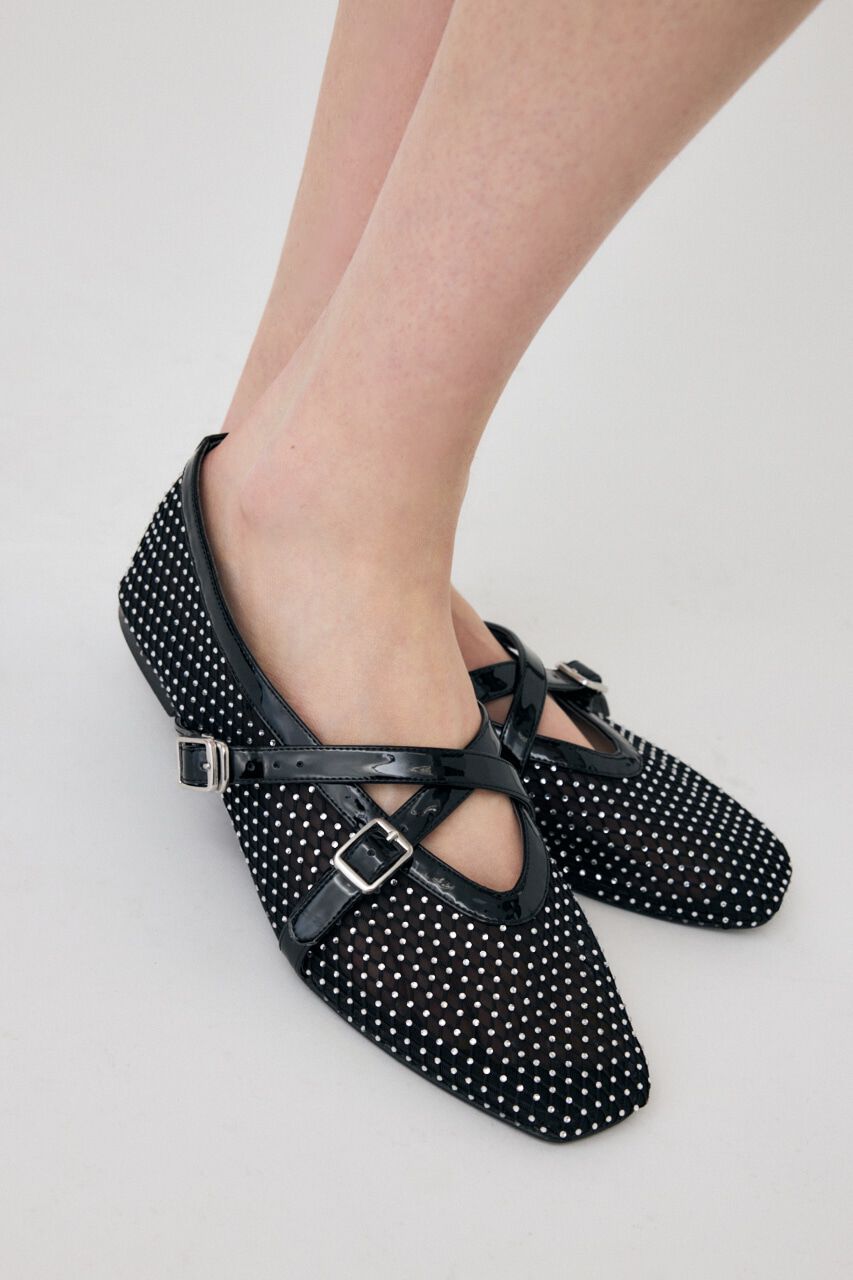 MOUSSY「RHINESTONE SHEER BALLET シューズ」|スリッポン|柄BLK5