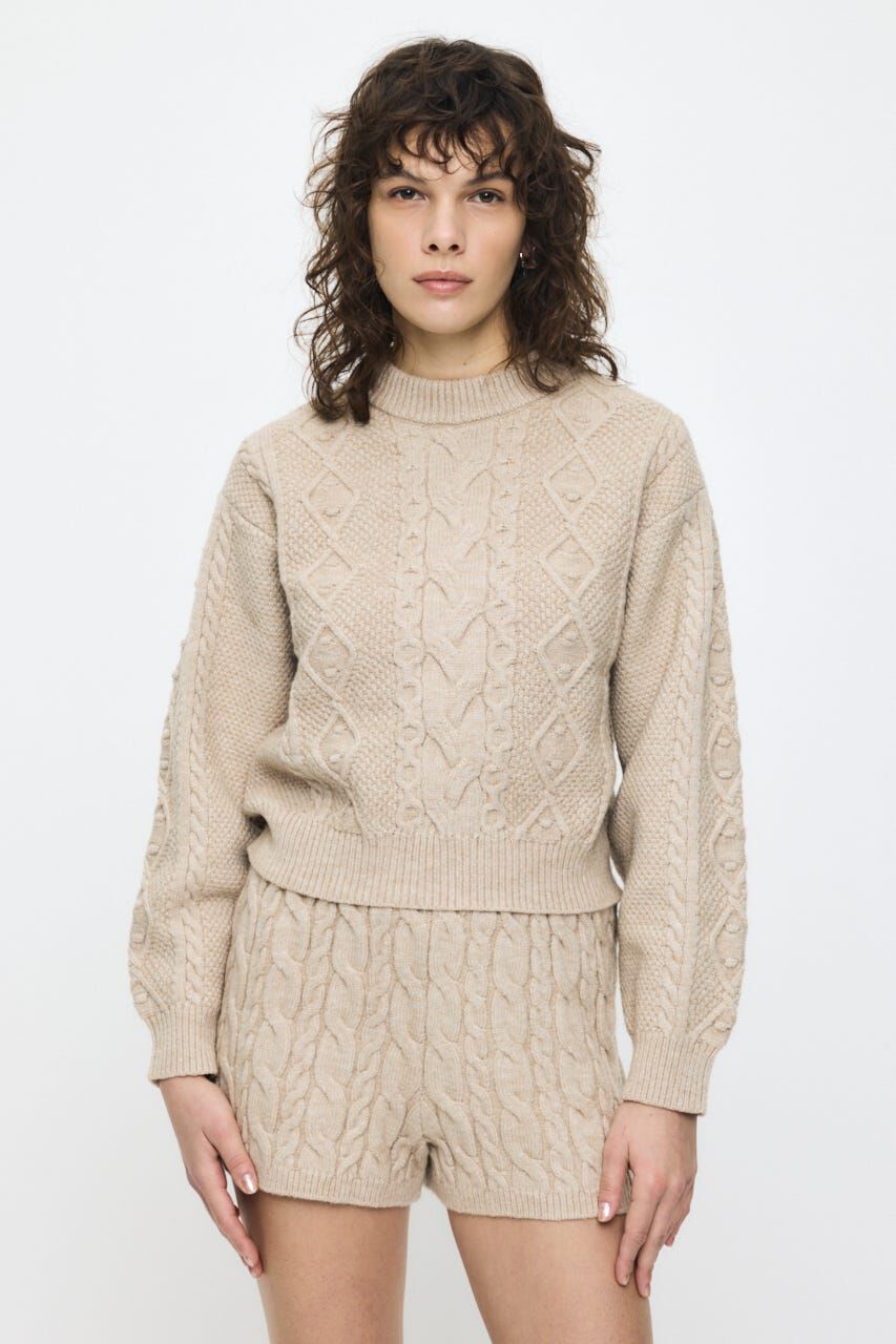 MOUSSY「POPCORN CABLE セーター」|ニット・セーター|L/BEG1