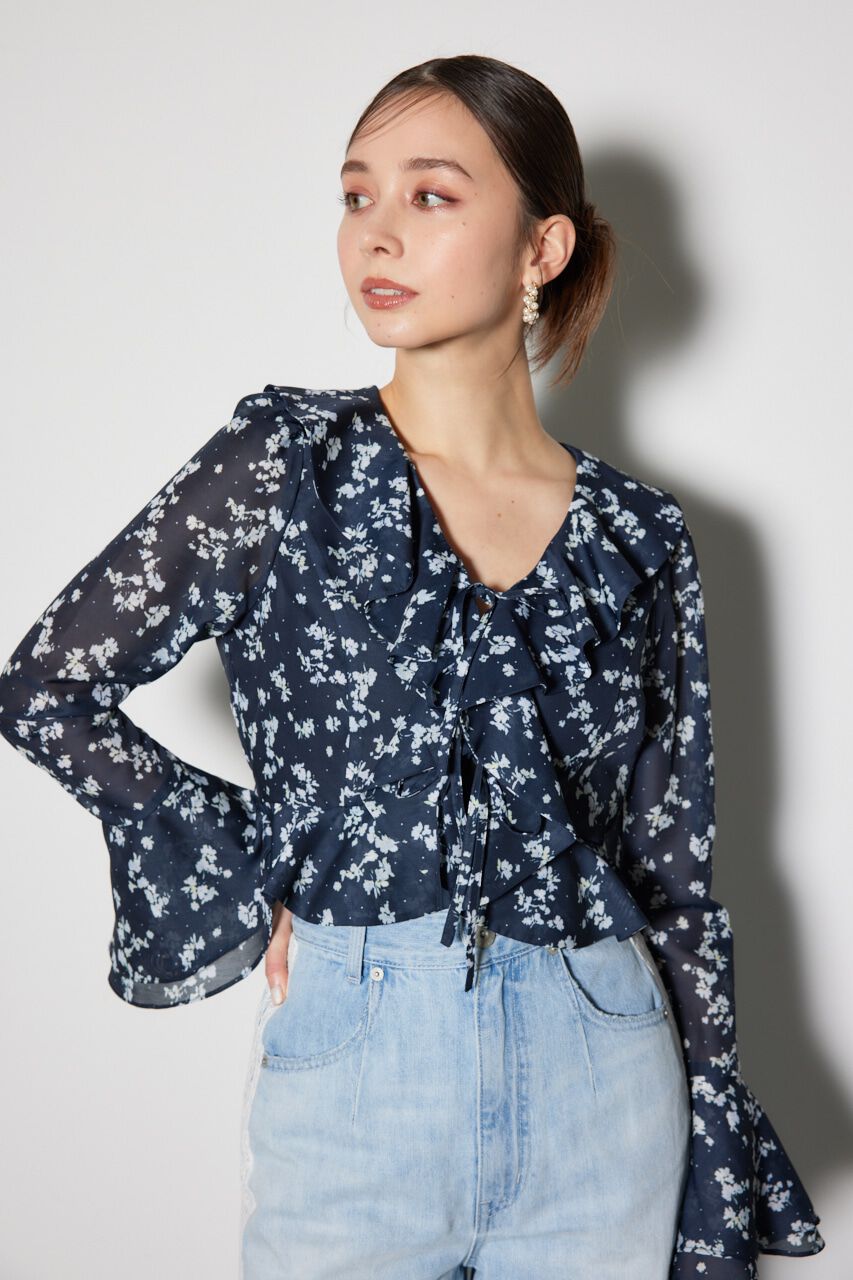 rienda「フロントフリルフラワーブラウス」|シャツ・ブラウス|