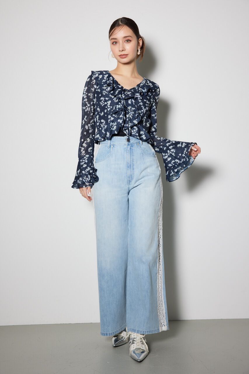 rienda「フロントフリルフラワーブラウス」|シャツ・ブラウス|