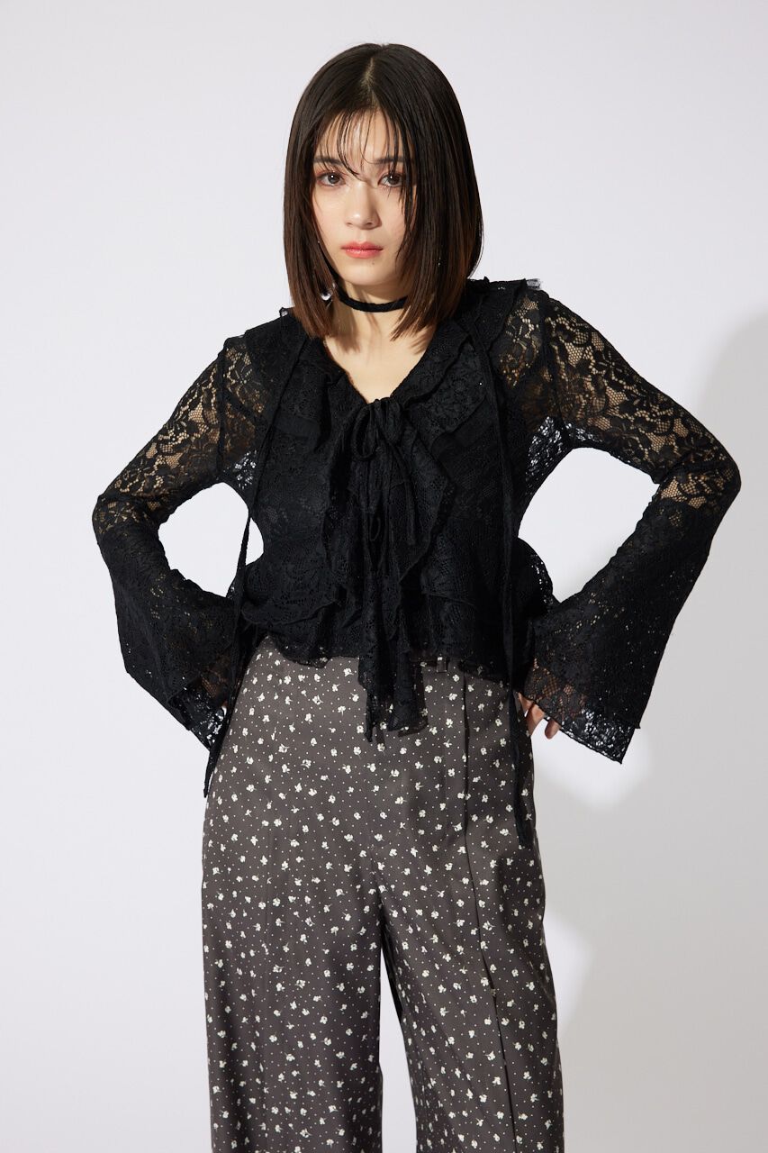 rienda「フリルレースブラウス」|シャツ・ブラウス|BLK