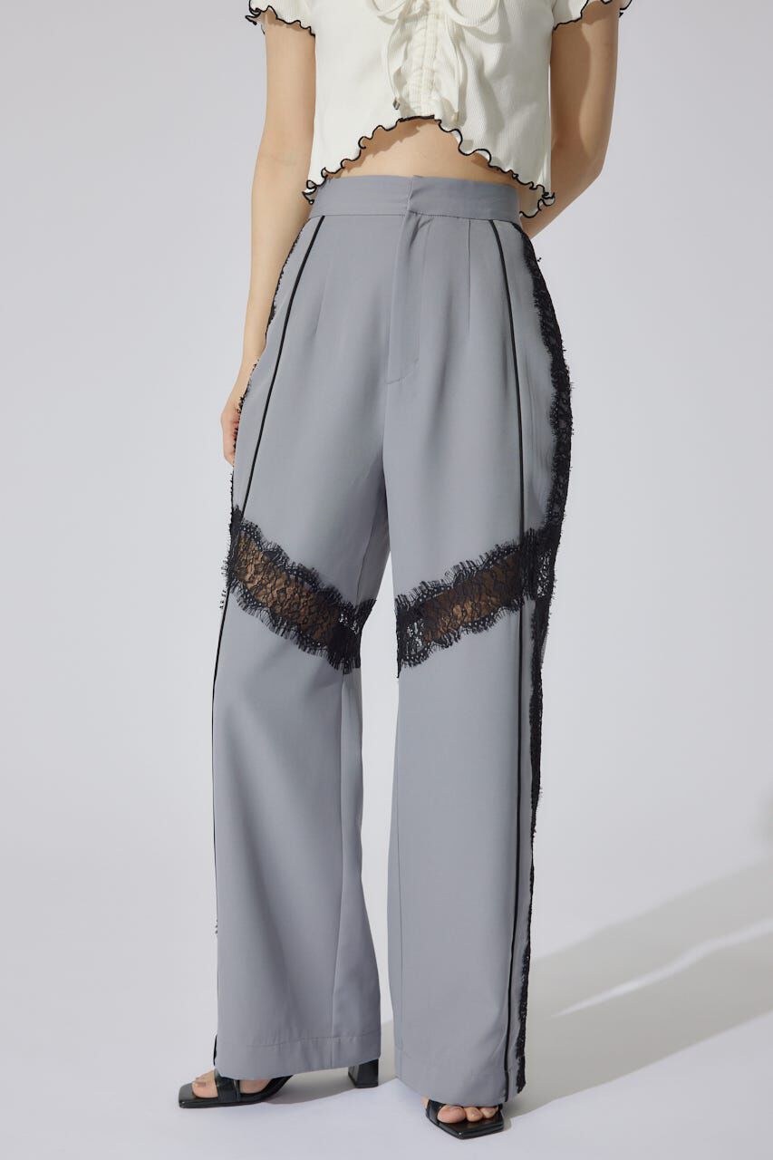 rienda「レースコンビジャストウエストストレートパンツ」|その他|GRY