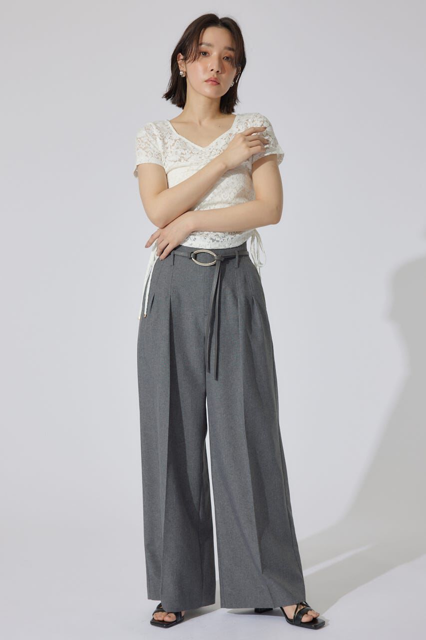 rienda「リネンライクワイドタックベルト付きパンツ」|その他|