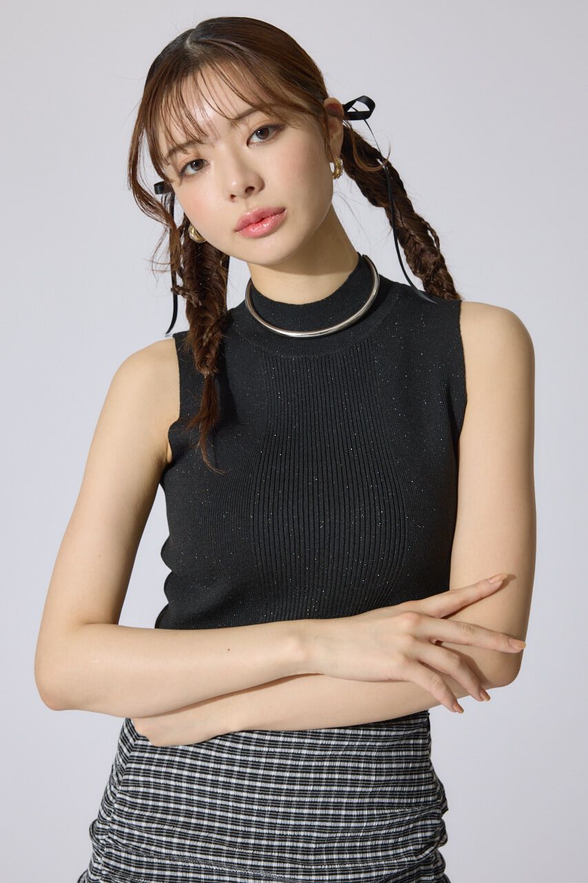 rienda「ウォッシャブルリブタンクトップ」|ニット・セーター|BLK