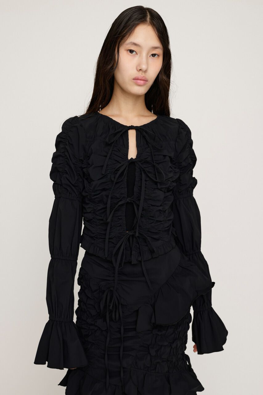 SLY「FRONT RIBBON GATHER ブラウス」|シャツ・ブラウス|BLK