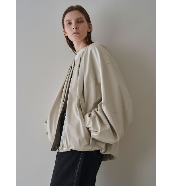 ELENDEEK「FAUX LEATHER TUCK JK」|ノーカラージャケット|アイボリー