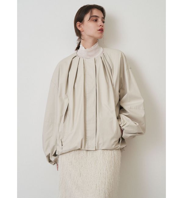 ELENDEEK「FAUX LEATHER TUCK JK」|ノーカラージャケット|