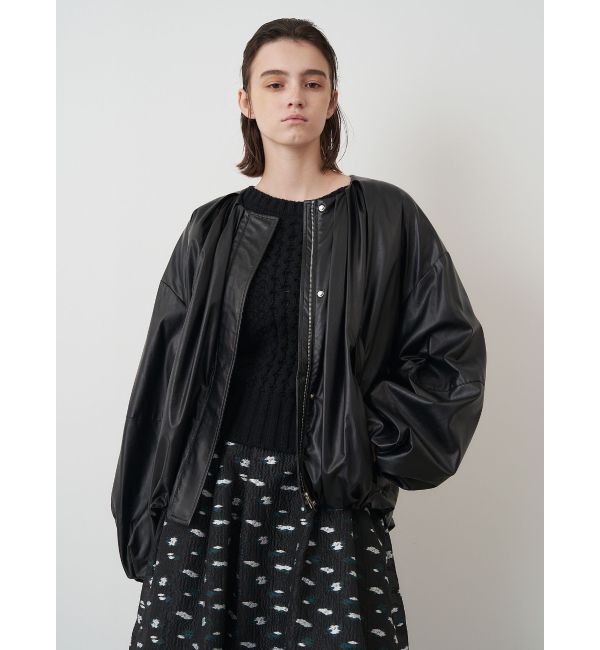 ELENDEEK「FAUX LEATHER TUCK JK」|ノーカラージャケット|