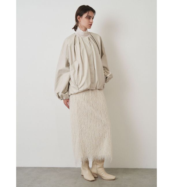 ELENDEEK「FAUX LEATHER TUCK JK」|ノーカラージャケット|