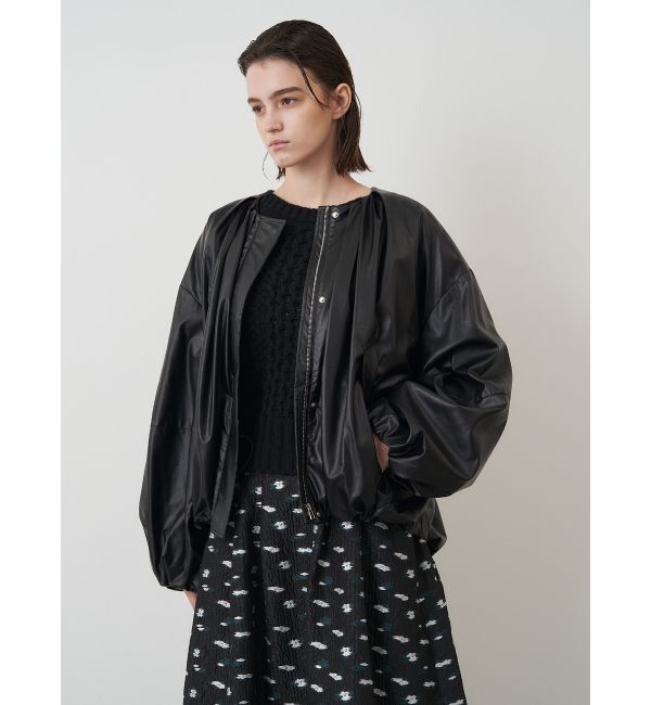 ELENDEEK「FAUX LEATHER TUCK JK」|ノーカラージャケット|