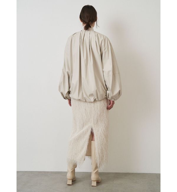 ELENDEEK「FAUX LEATHER TUCK JK」|ノーカラージャケット|