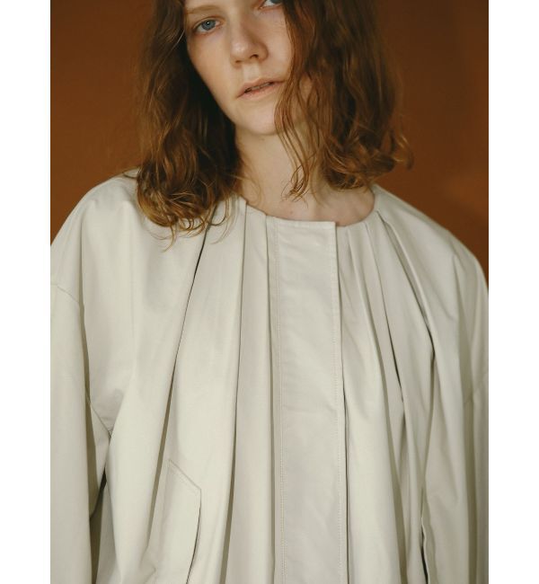 ELENDEEK「FAUX LEATHER TUCK JK」|ノーカラージャケット|