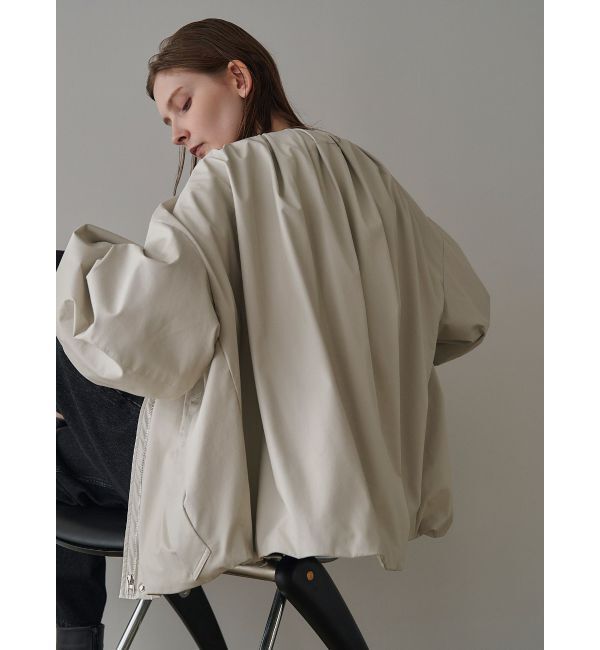 ELENDEEK「FAUX LEATHER TUCK JK」|ノーカラージャケット|