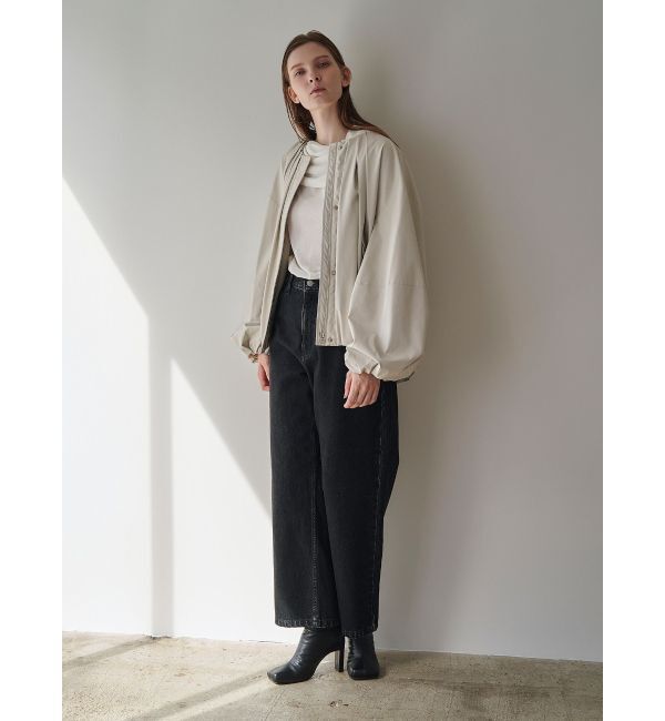 ELENDEEK「FAUX LEATHER TUCK JK」|ノーカラージャケット|