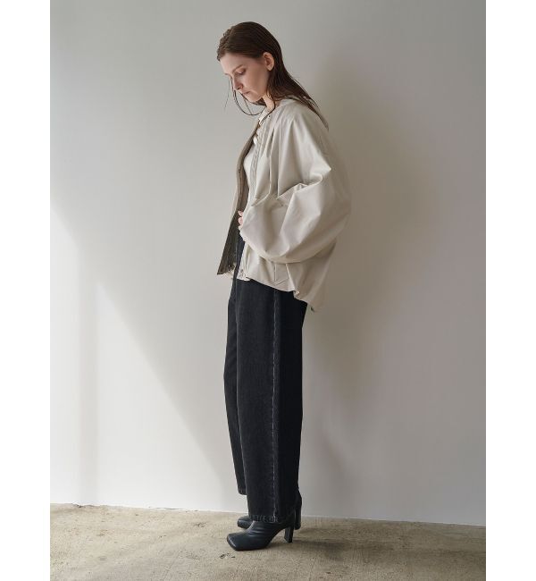 ELENDEEK「FAUX LEATHER TUCK JK」|ノーカラージャケット|