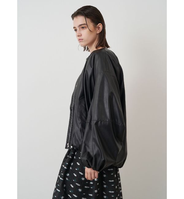 ELENDEEK「FAUX LEATHER TUCK JK」|ノーカラージャケット|