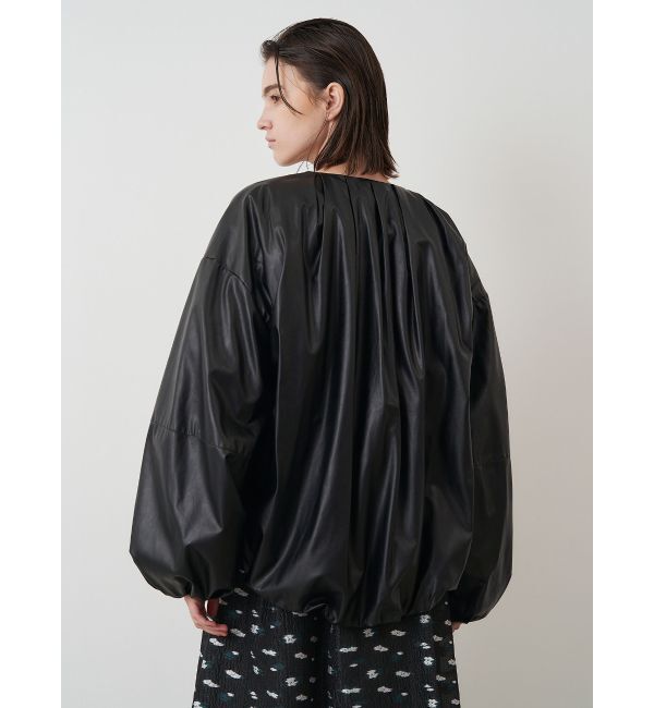 ELENDEEK「FAUX LEATHER TUCK JK」|ノーカラージャケット|