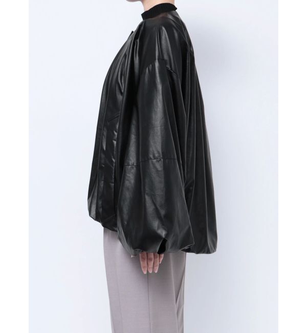ELENDEEK「FAUX LEATHER TUCK JK」|ノーカラージャケット|