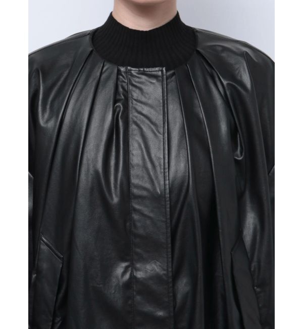 ELENDEEK「FAUX LEATHER TUCK JK」|ノーカラージャケット|